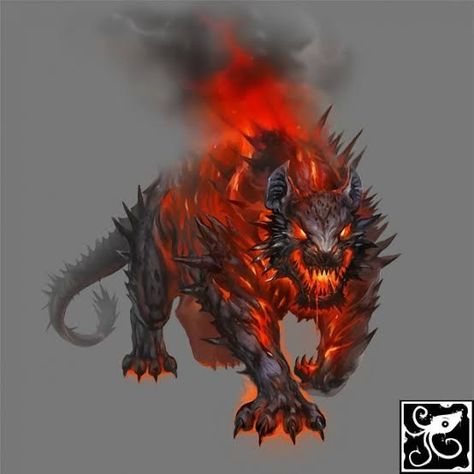 Dnd Hellhound, Fire Beast Art, Fantasy Fire Creatures, Fire Monster Art, Lava Creature, Fire Creature, Fire Animals, Fire Monster, Monster Artwork