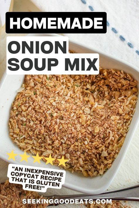 Homemade Onion Soup Mix recipe is super simple to make and its inexpensive! You'll love this copycat Lipton onion soup mix recipe - it's healthier and we added our own twist to improve the flavor. So much better than store-bought seasoning packets! Bonus: it's keto, low-carb, sugar free, and gluten-free!. Use this dry onion soup seasoning mix to season soups, mix in meatloaf, burgers, meatballs, sprinkle over steaks, roast chicken, roast beef, and more! Copycat Lipton Onion Soup Mix Recipe, Homemade Lipton Onion Soup, Onion Soup Mix Substitute, Lipton Onion Soup Mix Recipes, Gluten Free Onion Soup Mix, Homemade Onion Soup Mix Recipe, Homemade Onion Soup, Soup Seasoning, Onion Soup Mix Recipe