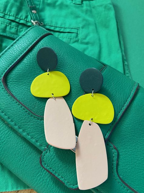 Polymer Clay Earrings Colorful, Bright Clay Earrings, Bright Polymer Clay Earrings, Statement Clay Earrings, Polymer Clay Statement Earrings, Yellow Polymer Clay Earrings, Neon Polymer Clay Earrings, Clay Earrings Diy Tutorials, Yellow Clay Earrings