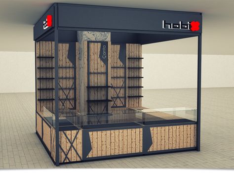 Hobix Retail Kiosk on Behance Cool Kiosk Design, Luxury Kiosk Design, Simple Kiosk Design, Outdoor Kiosk Design Ideas Architecture, Mobile Kiosk, Kiosk Dimensions, Mall Kiosk, Small Booth, Street Food Design