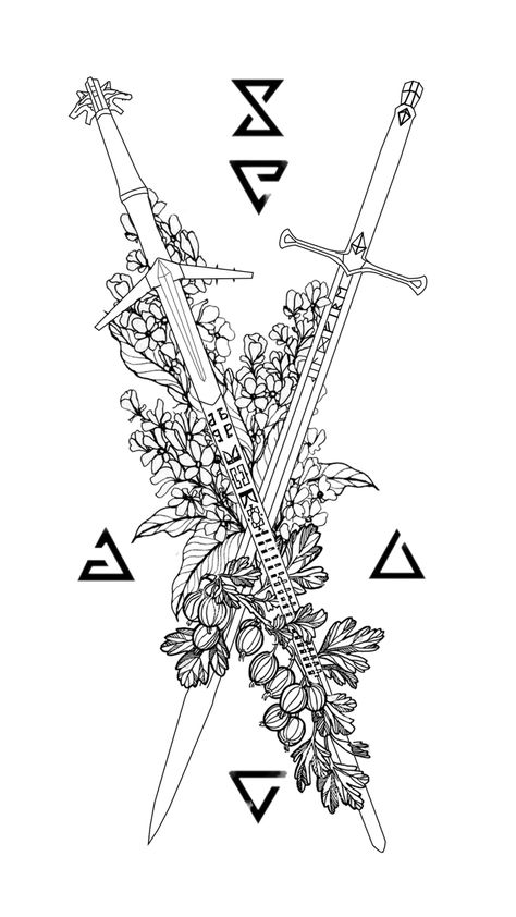 Witcher Swords Art, The Witcher Swords Tattoo, Witcher Medallion Tattoo, Geralt Tattoo Witcher, Witcher Swords Tattoo Design, Gaming Tattoo Designs, The Witcher Art Drawing, The Witcher Tattoo Design, The Witcher Tattoos