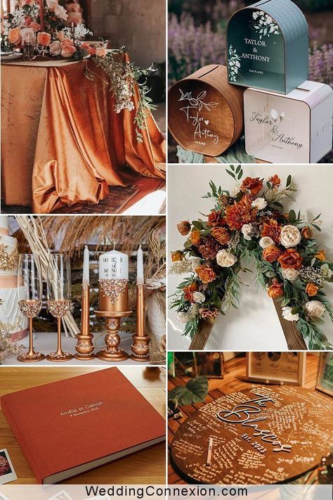 Nothing is more eye-catching and romantic than a burnt orange color wedding themed with a rustic feel. So as you plan your special day, remember that a burnt orange rustic wedding can be the perfect way to show your love and commitment in a unique and memorable way. Read more at WeddingConnexion.com Orange Color Wedding, Orange Rustic Wedding, Rustic Wedding Decor Ideas, Orange Wedding Decorations, Rustic Wedding Theme, Elegant Wedding Ideas, Southwestern Wedding, Olive Green Weddings, Ceremony Candles