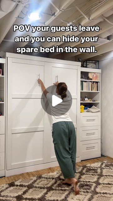 Sheli Bungard on Instagram: "Adding a Murphy bed is the best decision we made for our guest space. It allows us to hide the bed away when we’re not using it and makes a cozy space for when our guest come! 🙌🏼 Comment “Murphy” for the link to some awesome Murphy beds! #murphybed #guestroom #guestbedroom #smallspace #spacesaver" Murphy Bed In Closet, Spare Bed, Hidden Bed, Murphy Beds, Air Bnb, Spare Room, Murphy Bed, Cozy Space, Space Savers