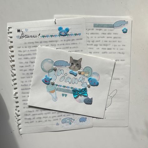 blue aesthetic penpal snailmail theme 💙 Aesthetic Penpal, Snail Mail Inspiration, Snail Mail Pen Pals, Pretty Journals, Welcome Card, Aesthetic Letters, Pen Pal Letters, Cute Letters, Bullet Journal Design Ideas