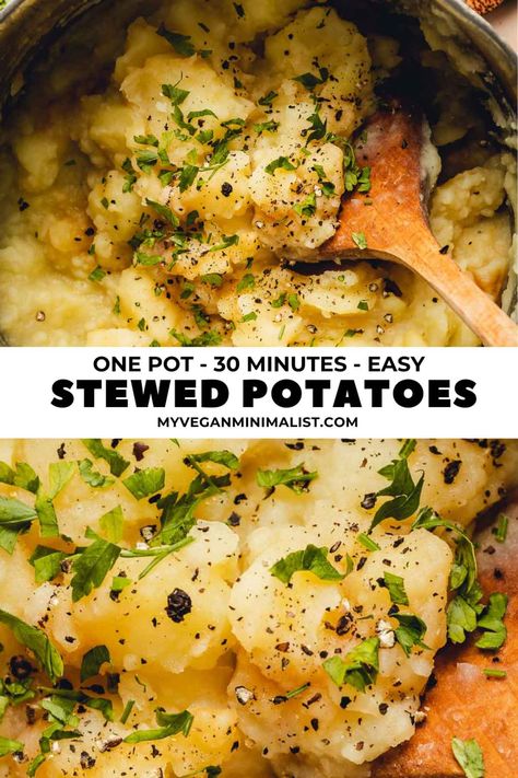 These stewed potatoes are the ultimate comfort food for the entire family. They're a great side dish with an irresistible creamy texture - a chunky version of mashed potatoes. The best potatoes for this recipe are waxy potatoes such as Yukon gold potatoes, Red Bliss, French fingerling, and red potatoes. Those are low in starch but high in moisture. The Best Potatoes, Best Potatoes, Creamer Potatoes, Gold Potatoes, Stewed Potatoes, Parsley Potatoes, Yukon Gold, Yukon Gold Potatoes, Gluten Free Recipes Easy