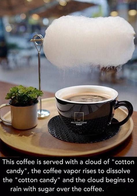 This New Hot Food Trend Let's A Cloud of Cotton Candy 'Rain' Into Your Coffee And I Want It So Much Rain And Coffee, Cotton Candy Clouds, Mocha Coffee, Peppermint Mocha, Coffee Creamer, Food Trends, A Cup Of Coffee, New Flavour, Hot Meals