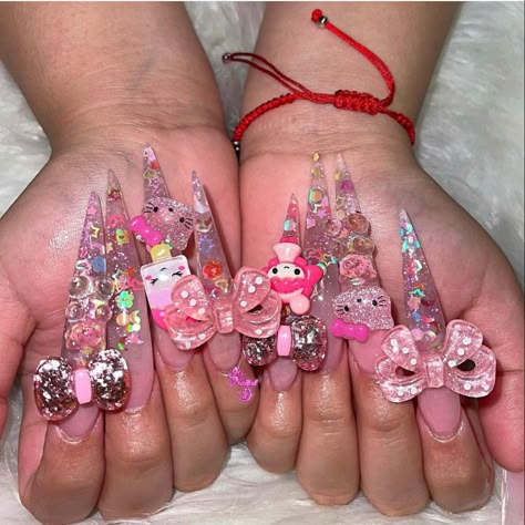 Really Long Nails, Y2k Nail, Bow Nail Designs, Kawaii Nail Art, Junk Nails, Hippie Nails, Punk Nails, Really Cute Nails, Exotic Nails