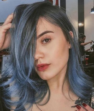 Light Blue Hair Color, Lavender Hair Color Ideas, Denim Blue Hair, Brown Ombre Hair Color, Blue Hair Color, Lavender Hair Colors, Blue Ombre Hair, Light Blue Hair, Lavender Hair