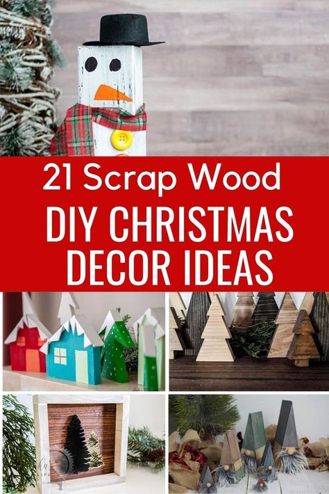 image collage of DIY scrap wood Christmas decor projects Woodworking Projects For Christmas, 2 X 2 Wood Projects, Christmas Crafts Made From Wood, Christmas Wood Decor Ideas Diy, Diy Wooden Xmas Decorations, Diy Wood Projects For Christmas, Simple Diy Wood Projects For Beginners, Easy Wooden Christmas Crafts To Sell, Scrap Wood Christmas Decor