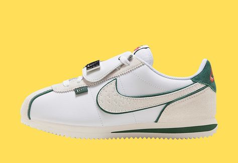 Nike Cortez “All Petals United” Comes Fitted with a Pin Covered Lace Shroud - Sneakers - EUKICKS Footwear For Men, Street Sneakers, Vans Sneakers, Nike Cortez, Air Max 1, Nike Cortez Sneaker, Deep Green, New Releases, Nike Adidas