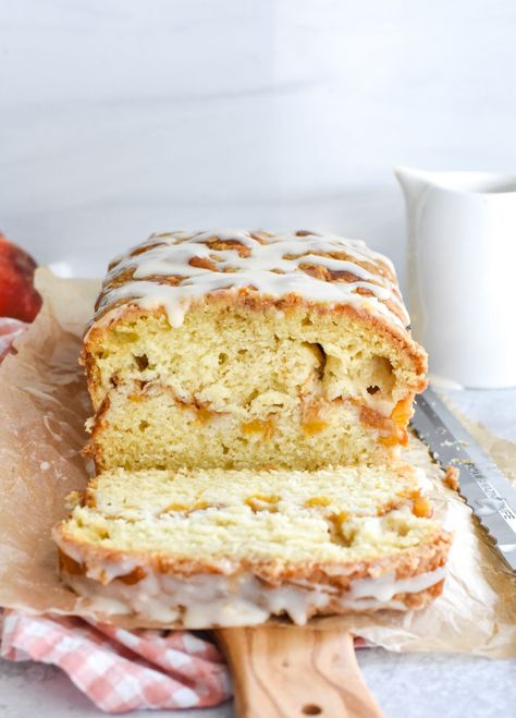 Peach Loaf Cake, Peach Loaf, Brown Butter Glaze, Basic Muffin Recipe, Butter Glaze, Crunch Recipe, Maple Brown, Perfect Morning, Grilled Peaches