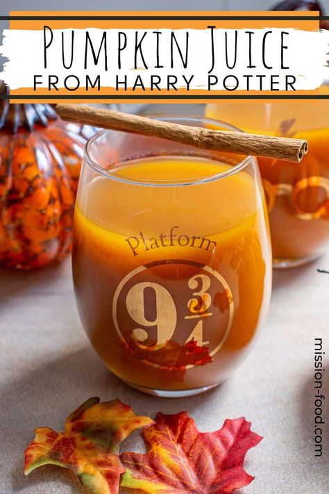 Universal Studios Pumpkin Juice Recipe, Pumpkin Fizz Harry Potter, Harry Potter Halloween Recipes, Pumpkin Juice Harry Potter Recipes, Pumpkin Juice Recipe Harry Potter, Harry Potter World Food, Harry Potter Punch Recipes, Pumpkin Apple Recipes, Pumpkin Spice Birthday Party