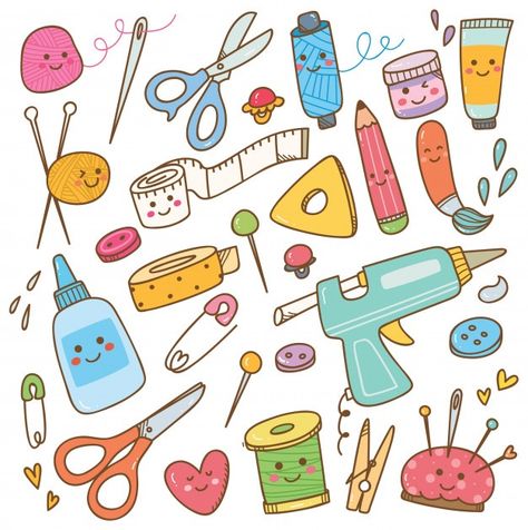 Art and craft supplies doodle, diy tools... | Premium Vector #Freepik #vector #vintage #hand #fashion #button Art Related Doodles, Art Supply Doodles, Arts And Crafts Drawing, Craft Doodles, Tool Illustration, Art And Craft Images, Arts Doodle, Crafts Illustration, Craft Illustration