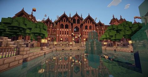 Abbington College - Victorian Style University Minecraft Project What To Build In Minecraft, Minecraft Amazing Builds, Minecraft Town Ideas, Mansion Minecraft, Minecraft Town, Minecraft Base, Island Town, Victorian Mansion, Town Building