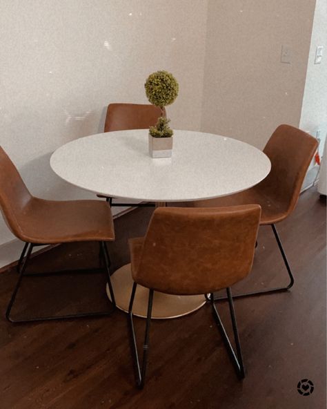 Target Chairs, Brown Leather Dining Chairs, White Dinner Table, Target Table, Dining Chairs Leather, Leather Kitchen Chairs, Tan Leather Chair, White Round Dining Table, Dining Table Metal