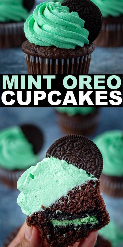 Mint Oreo Cookies, Mint Buttercream Frosting, Fluffy Chocolate Cupcakes, Oreo Cupcake Recipe, Mint Chocolate Recipes, Surprise Cupcakes, Mint Buttercream, Best Chocolate Cupcakes, Cupcakes Filled