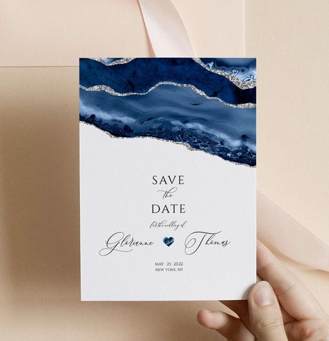 Save the Date decorated with high-resolution watercolor blue agate and gold lines. This blue watercolor work is associated with the depth of the seabed and a gemstone sapphire. The watercolor agate is rich in various shades of blue in the gold cut. Instant download. Save the date template you can change by yourself using an online Templett editor for free. After purchase, within 5-10 minutes, you will be sent a link from Templett with access to the template. The wedding template will be availabl Save The Date Classic, Blue Save The Date, Whale Theme, Beach Theme Wedding Invitations, Save Our Date, Ring Ceremony, Rustic Save The Dates, Save The Date Postcard, Save The Date Template