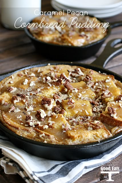 Sweet, fluffy, and delicious- this Caramel Pecan Cornbread Pudding is everything you want it to be. Perfect for leftover cornbread or with a BBQ dinner. Cornbread Bread Pudding, Leftover Pecan Pie Recipes, Uses For Leftover Cornbread, Cornbread Dessert Recipes, Leftover Cornbread What To Do With, Cornbread Desserts, Dessert Cornbread, Cornbread Leftovers, Leftover Cornbread Recipes