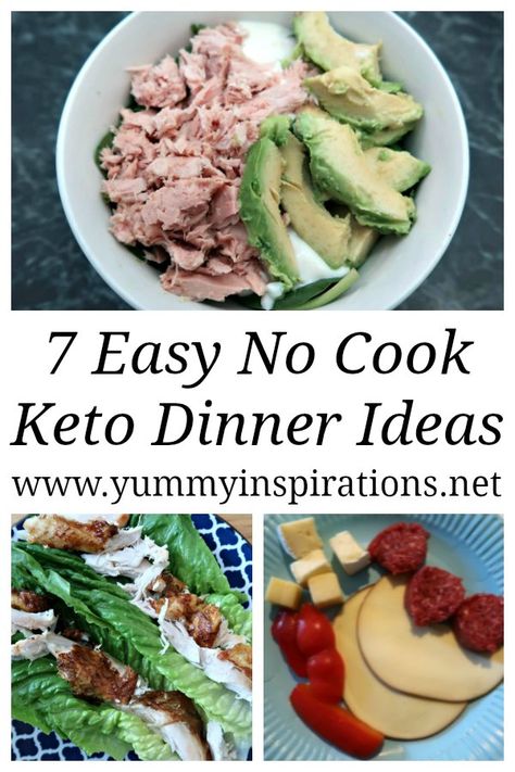 7 No Cook Low Carb Meals - Ideas and Recipes for Easy Keto Diet Dinners and meals that require no cooking. Perfect for summer or quick meals. No Cook Keto, Keto Dinner Ideas, 1000 Calorie, Easy Keto Diet, Low Carb Meals, Quick Diet, Low Carb Snack, No Cook, Starting Keto Diet