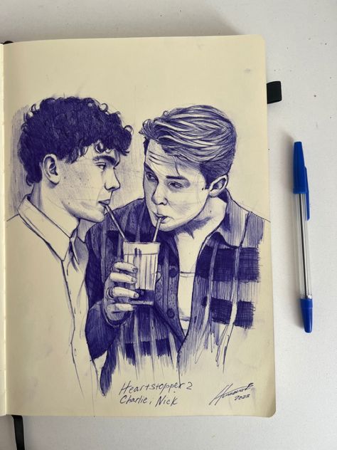 Charlie Spring Drawing, Heart Stopper Drawings, Nick And Charlie Drawing, Heartstopper Sketch, 13 Reasons Why Drawings, Heart Stopper Fanart, Heartstopper Dibujos, Nick And Charlie Fanart, Heartstopper Drawings