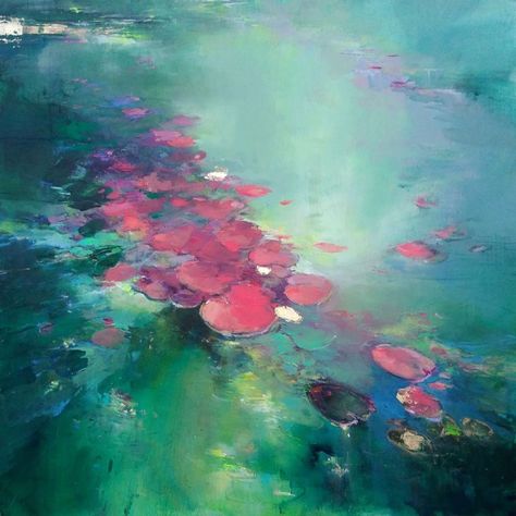 Murmuration Art, Water Lilies Painting, Lotus Painting, Asturias Spain, Turquoise Painting, Lily Pond, Gcse Art, A Level Art, Impressionist Paintings