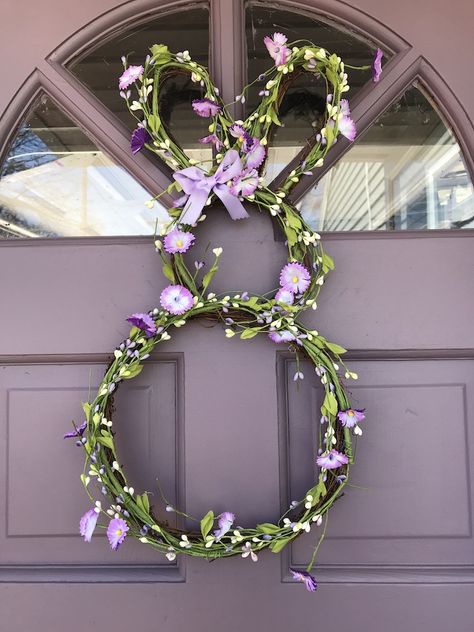 Diy Bunnies, Wreaths Tutorial, Easter Wreath Diy Dollar Stores, Easter Front Porch Decor, Bunny Wreath Diy, Door Mesh, Diy Bunny, Easter Door Wreaths, Wreath Cookies