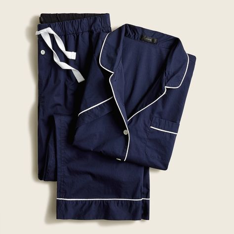 J.Crew: End-on-end Cotton Short-sleeve Pajama Set For Women Matching Pj Set, J Crew Pajamas, Cotton Pajama Set, Cotton Pajama Pants, Striped Pyjamas, Plaid Pajamas, Cotton Pajama Sets, Pajama Pant, Navy Fashion