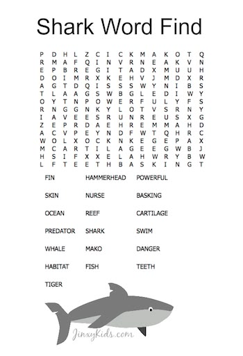 Shark Word Find Puzzle - Perfect for Shark Week! Fish Art Projects For Kids, Shark Project, Shark Week Recipes, Shark Week Crafts, Shark Snacks, Shark Printables, Shark Activities, Shark Week Party, Shark Craft