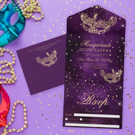 Masquerade mask chic gold glitter quinceanera plum for $3.80 - Quinceanera Invitations Quinceanera Purple, Typography Unique, Sweet Sixteen Invitations, Font Typography, 30th Birthday Invitations, Quinceanera Party, Quinceanera Invitations, Unique Invitations, Purple Watercolor