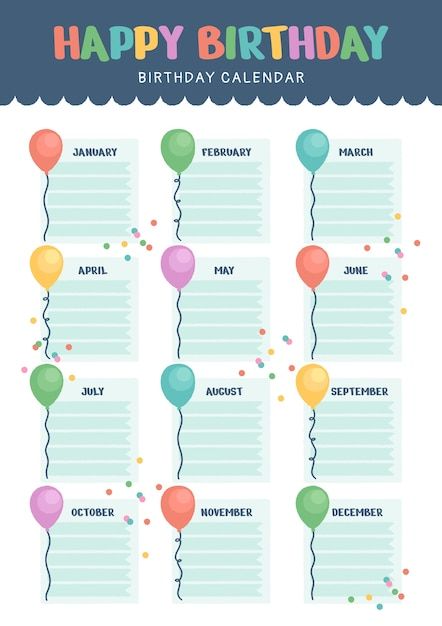 Birthday Calander Printable Free Calendar, School Birthday Calendar, Birthday Calendar Printable Free, Birthday Charts For Classroom Ideas Aesthetic, Birthday Calender Designs, Birthday Calendar Design, English Class Decoration, Birthday List Template, Birthday Calendar Ideas