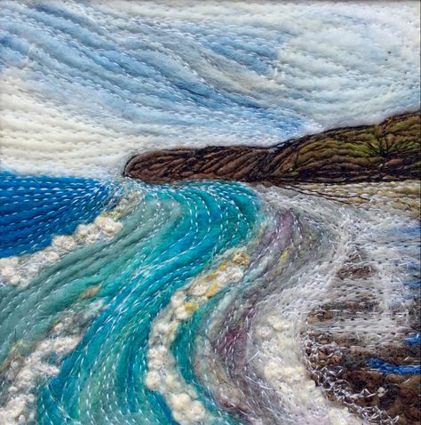 Sea Textiles, Felt Landscapes, Seascape Quilts, Felted Pictures, Collage Quilting, Bathroom Mosaic, Quilt Pictures, Ocean Quilt, Yorkshire Coast