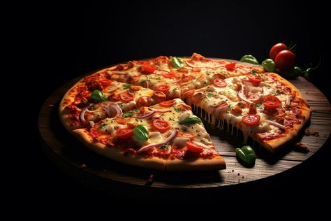 Pizza Black Background, Dark Lighting, Background Food, Dark Red Background, Pizza Lovers, Cityscape Photos, Nature Backgrounds, Wooden Board, Custom Illustration