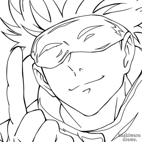 Gojo Satoru Coloring Pages, Gojo Satoru Line Art, Jujutsu Kaisen Coloring Page, Jjk Coloring Pages, Jjk Lineart, Gojo Outline, Jujutsu Kaisen Lineart, Anime Lineart Manga Coloring Pages, Anime Character Outline