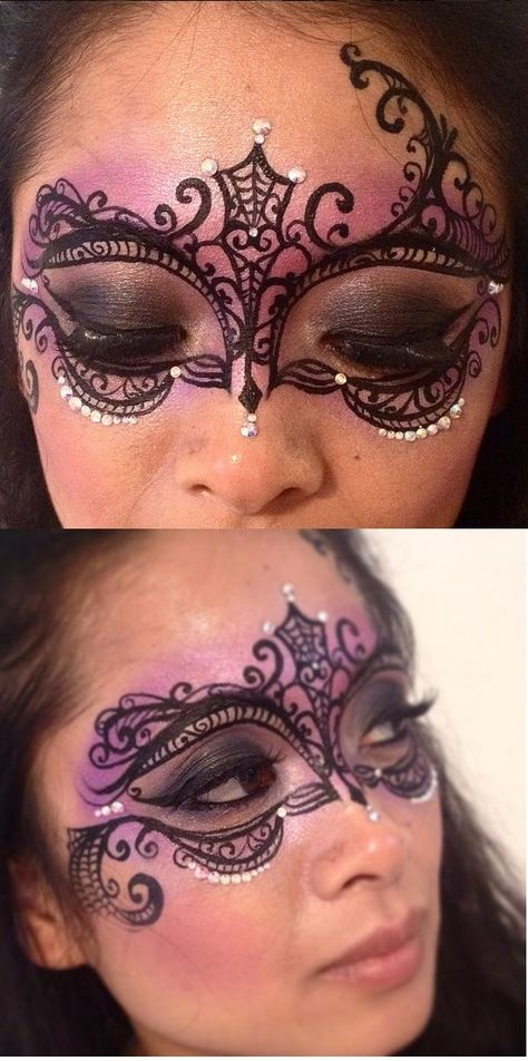 Masquerade mask face paint Masquerade Mask Makeup, Masquerade Makeup, Mask Face Paint, Exotic Makeup, Adult Face Painting, Halloweenský Makeup, Mask Makeup, Face Painting Halloween, Face Painting Designs