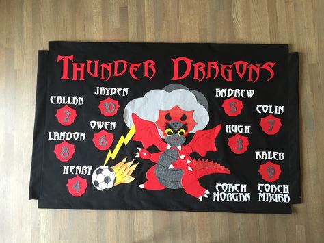 Dragon Banner, Sports Banners, Soccer Banners, Flag Ideas, Team Banners, Soccer Banner, Thunder Dragon, Team Banner, Sport Banner