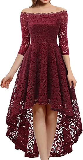 Dressystar Women's Lace Cocktail Dress Hi-Lo Off Shoulder Bridesmaid Swing Formal Party Dress Off Shoulder Bridesmaid, Lace Cocktail Dress, Formal Party Dress, Solid Color Dress, Women's Evening Dresses, Ball Gowns Prom, Cocktail Dress Lace, Accessories Clothing, Formal Party