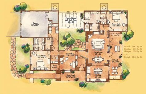 floorplan Courtyard Floorplan, Santa Fe House, Southwestern House Plans, Southwestern House, Santa Fe Style Homes, Southwest House, Adobe Home, Unique House Plans, Affordable House Plans