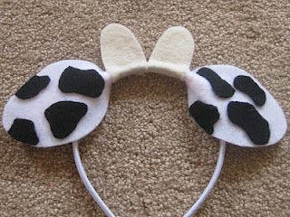 tutorial and templates for anima ear headbands Cow Ears Headband, Diy Cow Costume, Bible Costumes, Cow Headband, Animal Headbands, Cow Appreciation Day, Nativity Costumes, Church Banner, Cow Ears