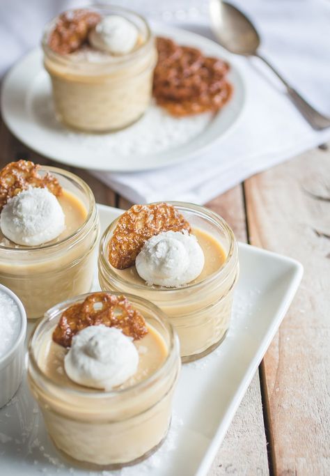 Salted Butterscotch Pots de Crème - Camille Styles Lace Cookies, Delish Desserts, Camille Styles, Cold Treats, Creamy Desserts, Eat Dessert First, Easy Food, Tasty Treats, Eat Dessert