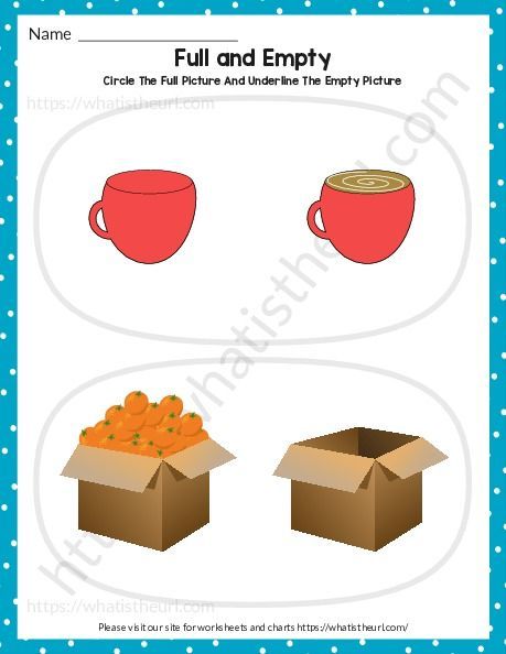 The kids need to find out which is full and which is empty. Full Empty Worksheets For Kids, Full And Empty Worksheets, Abc Flashcards Printable, Kids Exercise, Mandarin Lessons, Abc Flashcards, English Worksheets, Preschool Worksheets, Worksheets For Kids