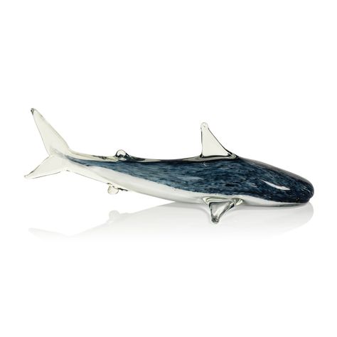 Decorative Glass Blue Shark - Large– Zodax Online Glass Shark, Shark Stuff, Shark Facts, Summer Furniture, Nautical Crafts, Marine Theme, Blue Shark, Visual Texture, Decorative Glass