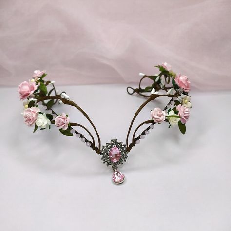 Elf Crown Blush Pink Elven Headpiece Elven Fairy Crown - Etsy Elven Headpiece, Woodland Tiara, Elven Style, Elf Tiara, Elven Circlet, Elven Fairy, Elf Crown, Elven Crown, Fairy Headpiece