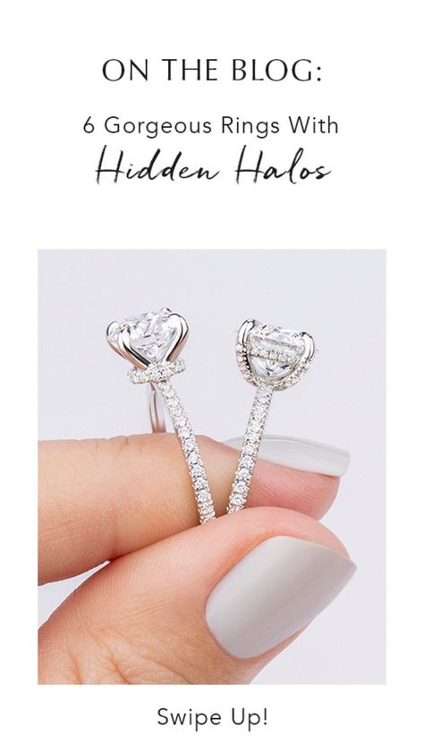 Engagment Rings With Hidden Halo, Types Of Hidden Halo, Carat Comparison, Hidden Halo Pave Engagement Ring, Hidden Halo Cathedral Engagement Ring, Cathedral Ring Setting With Hidden Halo, Delicate Engagement Ring, Brilliant Earth Rings, Engagement Ring Inspiration