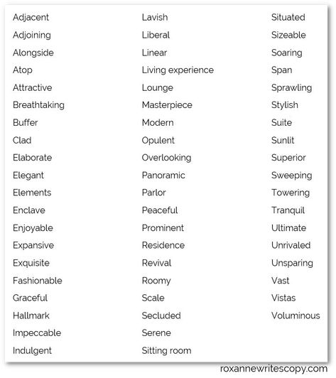 58 Words That Will Help You Write Better Real Estate Listing Descriptions – Freelance Real Estate Copywriter & Marketing Designer Property Description Words, Real Estate Descriptions, Listing Marketing Plan, Real Estate Copywriting, Real Estate Marketing Sellers, Listing Descriptions Real Estate, Real Estate Vocabulary Words, House Descriptions Writing, Real Estate Vocab