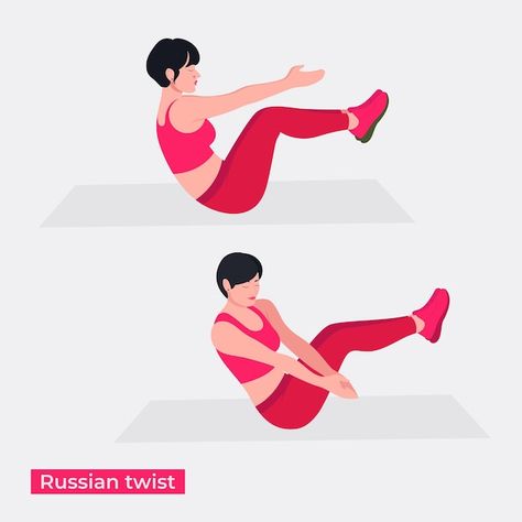 Vector russian twist exercise woman work... | Premium Vector #Freepik #vector #gym-equipment #woman-training #fitness #gym-illustration Russia Twist Exercise, Twists Workout, Gym Illustration, Russian Twist Exercise, Exercise Illustration, Woman Workout, Russian Twist, Aerobic Exercise, Workout Fitness