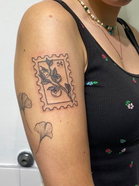 Persimmon Tattoo Black, Peach Postage Stamp Tattoo, Cantaloupe Tattoo, Orange Stamp Tattoo, Persimmon Tattoo, Postage Stamp Tattoo, Small Compass Tattoo, Orange Tattoo, Small Tattoos Ideas