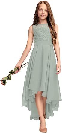 Kismissal Junior Bridesmaid Dress for Teen Girls, Flower Girl Dresses Formal A-line Scoop Asymmetrical Chiffon Lace Boho Junior Bridesmaid Dresses, Teen Flower Girl Dresses, Teenage Flower Girl Dresses, Teenage Bridesmaid Dresses, Winter Flower Girl Dress, Girls Graduation Dresses, Girls Formal Wear, Kids Bridesmaid Dress, Kids Formal Dresses