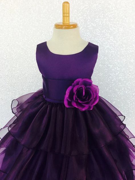 Organza Ruffle Dress W/ Plum Satin Sash Flower Girl Gown Wedding Bridesmaid Elegant Easter Infant Toddler Birthday Recital Graduation Spring - Etsy Deep Purple Flower Girl Dress, Flower Girl Dresses Purple, Eggplant Flower Girl Dress, Organza Ruffle Dress, Purple Flower Girl Dress, Flower Girl Gown, Satin Sash, Toddler Birthday, Wedding Bridesmaid