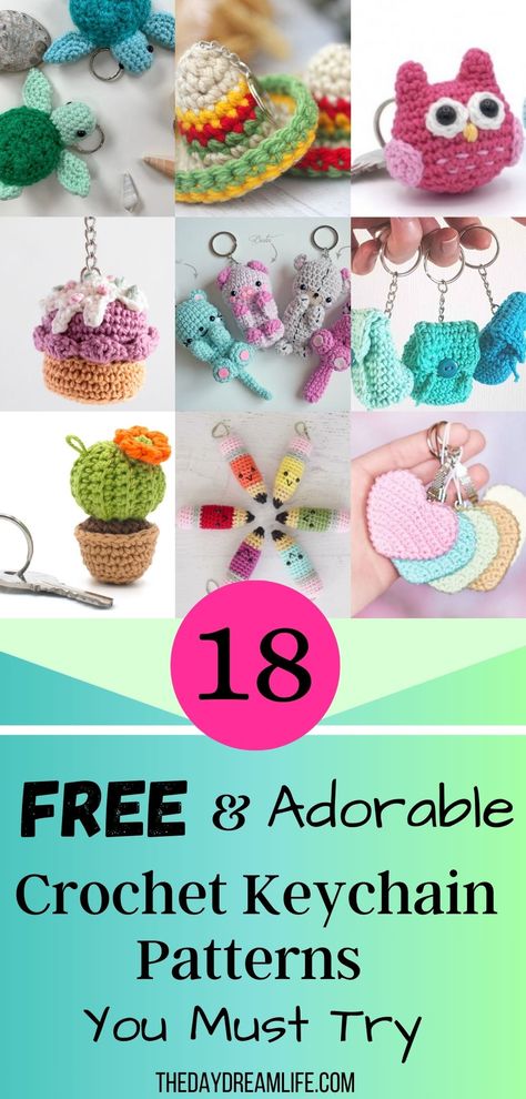 Charm in Your Pocket: 18 Cute and Free Crochet Keychain Patterns You'll Love Crochet Key Cover Free Pattern, Crochet Keychain Patterns, Crochet Keyring Free Pattern, Crochet Keyrings, Crochet Keyring, Keychain Patterns, Crochet Keychains, Crochet Valentine, Quick Crochet Projects