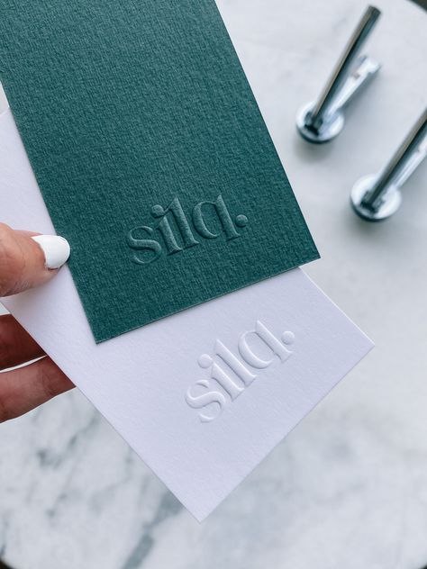 Embossed logo thank you card stamp paper embosser green white stationery printing supplies Custom Embosser Stamp, Embossing Stamp Logo, Embossed Logo Design, Embossed Packaging, Embossed Labels, Embossed Text, Embossed Jewelry, Paper Embossing, Paper Logo